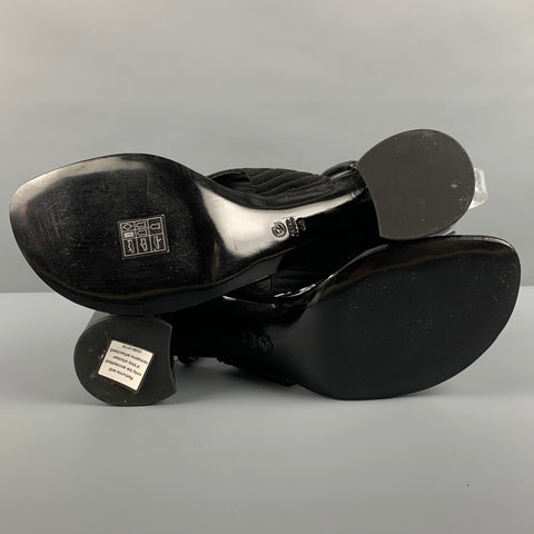 3.1 PHILLIP LIM Size 10 Black Patent Leather Aplique Ankle Strap Sandals