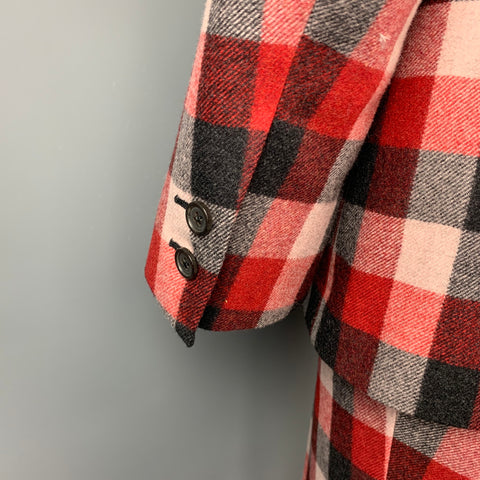 BLACK FLEECE Size 42 Red & Grey Plaid Wool Notch Lapel Shorts Suit