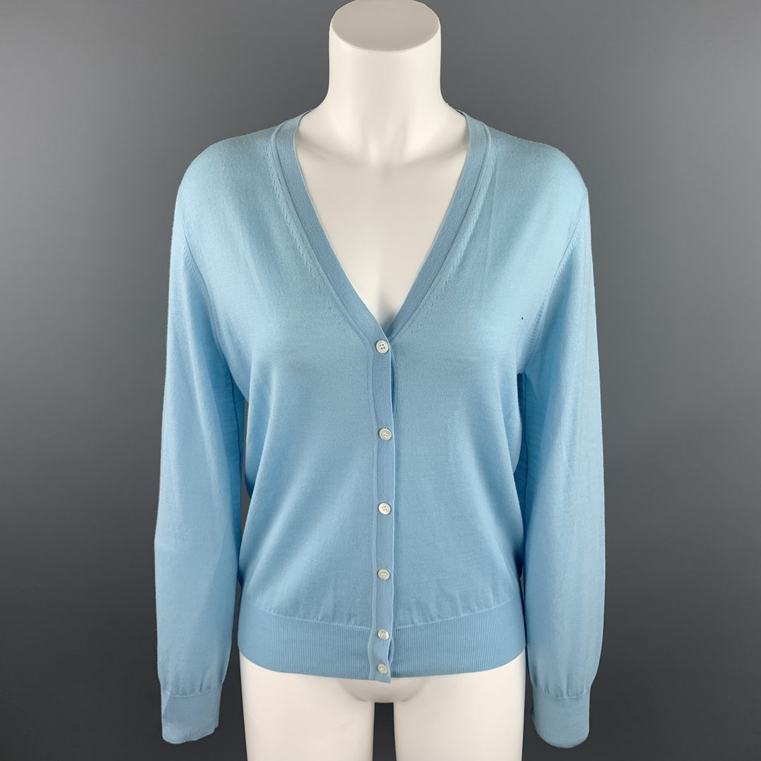 TSE Size M Light Blue Knitted Wool Buttoned Cardigan