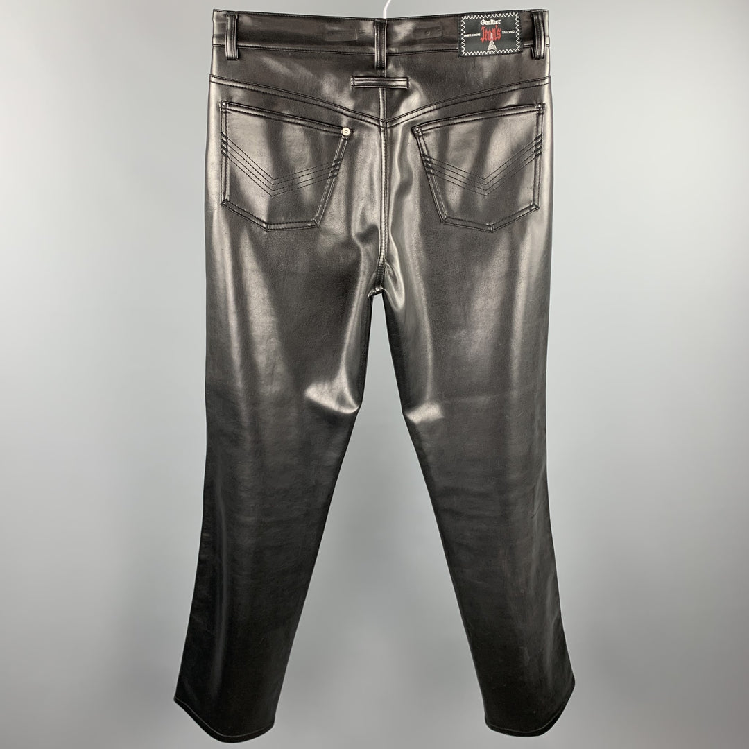 GAULTIER JEANS Talla 36 Pantalones casuales de piel sintética negra con cremallera y bragueta