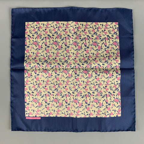 HERMES Navy Purple Grapes Silk Twill Pocket Square