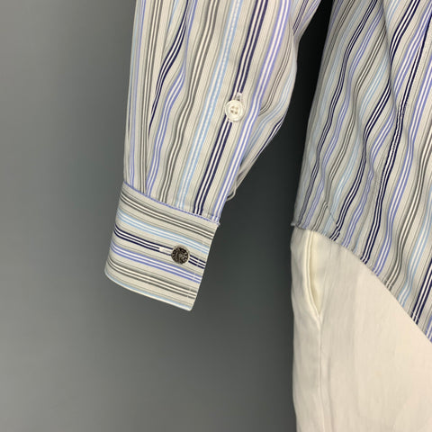 HERMES Size S Grey Blue Stripe Button Up Long Sleeve Shirt