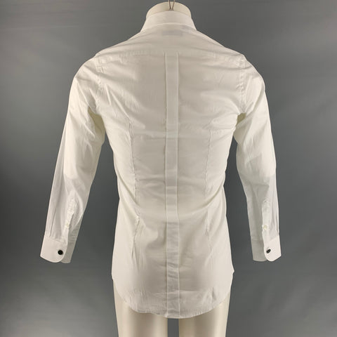 ALLESANDRO DELL' ACQUA Size S White Solid Cotton / Elastane Long Sleeve Shirt