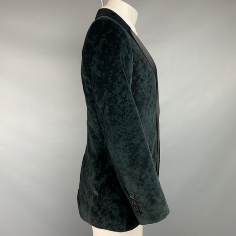 PS by PAUL SMITH Size 38 Black & Navy Spotted Cotton Velvet Peak Lapel Sport Coat
