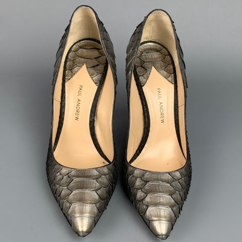PAUL ANDREW Size 8 Silver & Grey Ombre Python Skin Pumps