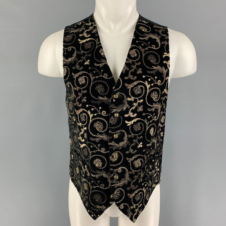 FAVOURBROOK Size 42 Black Gold Embroidery Buttoned Vest