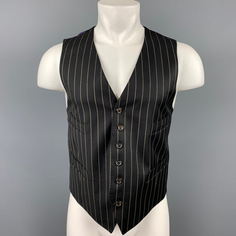 PAUL SMITH The British Collection Size 40 Black Pinstripe Merino Wool Dress Vest