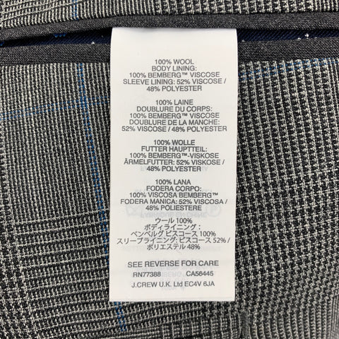 J. CREW Size 38 Regular Dark Gray Glenplaid Wool Notch Lapel Suit