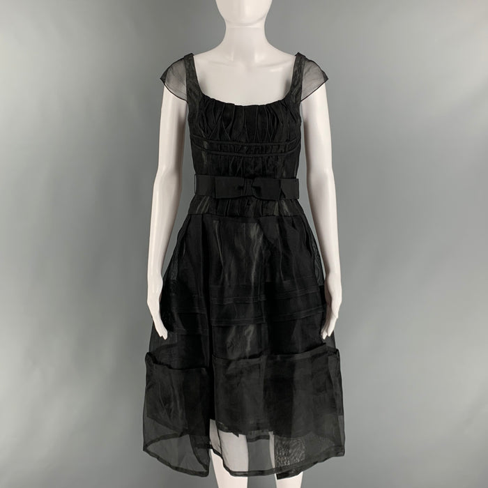 CAROLINA HERRERA Size 4 Black Silk See Through A-Line Dress