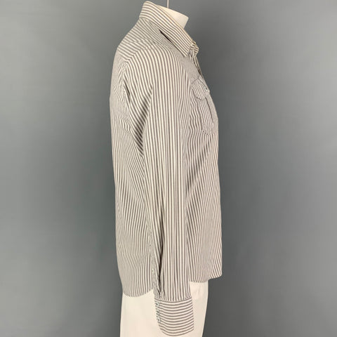 G-STAR Size M White Taupe Stripe Cotton Button Up Long Sleeve Shirt