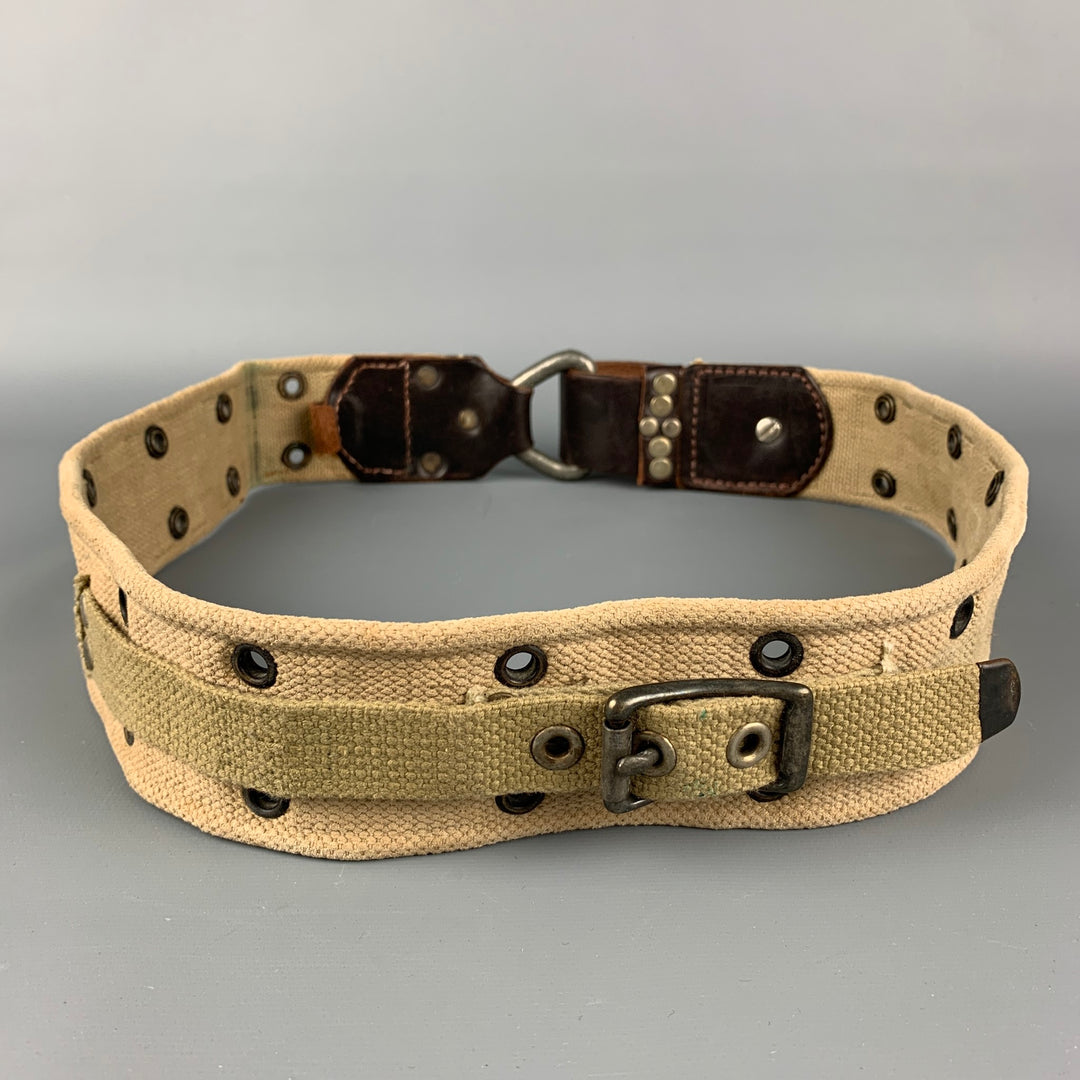 RRL by RALPH LAUREN Size 34 Brown Khaki Studded Leather Canvas Belt