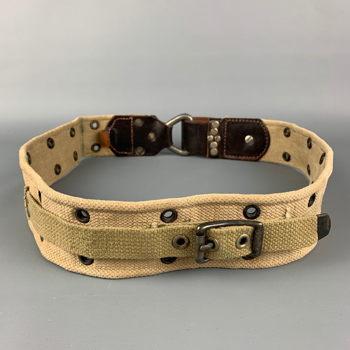 RRL by RALPH LAUREN Size 34 Brown Khaki Studded Leather Canvas Belt