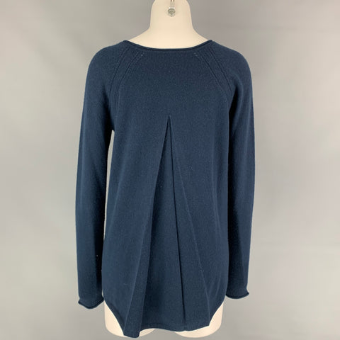 LORO PIANA Size 6 Navy Cashmere Crew-Neck A-line Pullover
