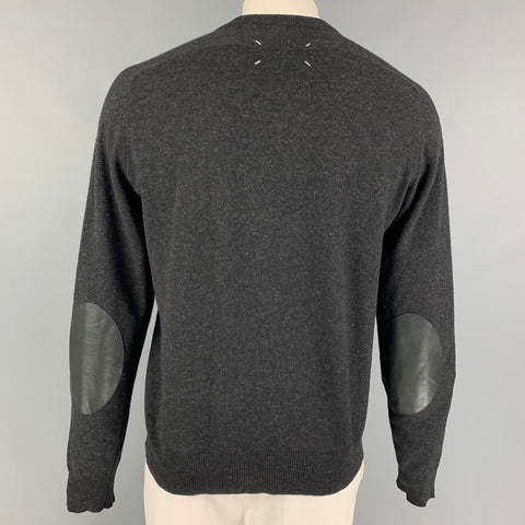 MAISON MARGIELA Size XL Charcoal Lana Wool Cashmere V-Neck Pullover