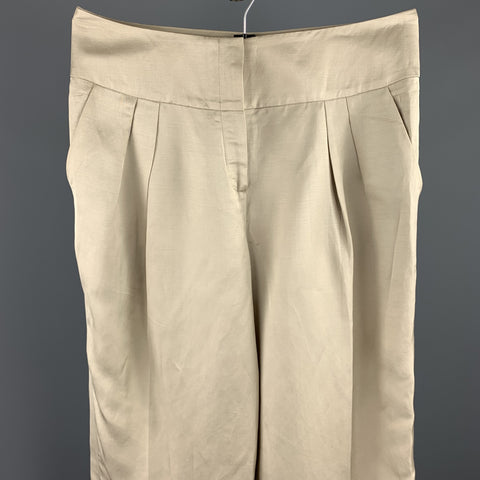OSCAR DE LA RENTA Size 8 Beige Linen Blend Wide Leg Dress Pants