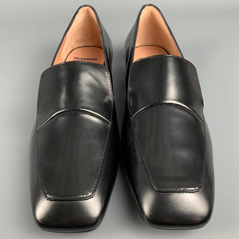 JIL SANDER Navy Size 8.5 Black Leather Square Toe Flats