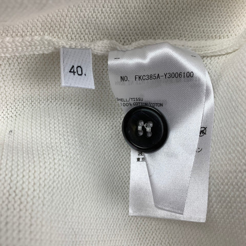 THOM BROWNE Size S White & Navy Knitted Cotton Cardigan