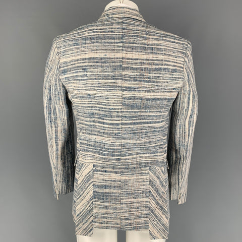JEWELLYA ALVARES Size 40 Beige Blue Woven Peak Lapel Sport Coat