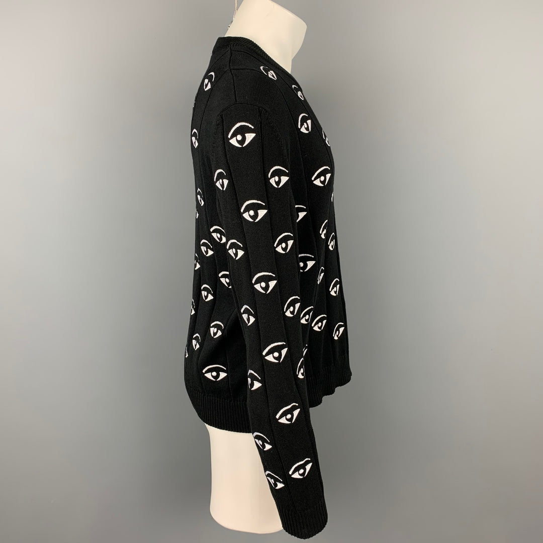 KENZO Jersey de cuello redondo de algodón con bordado blanco y negro talla XL