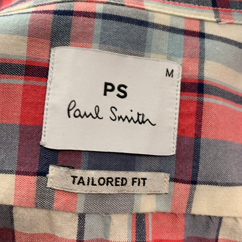 PAUL SMITH Size M White Red Blue Plaid Cotton Blend Long Sleeve Shirt