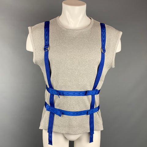 EVEREST ISLES Size L Grey & Blue Ribbed Cotton Bondage Strap Tank Top