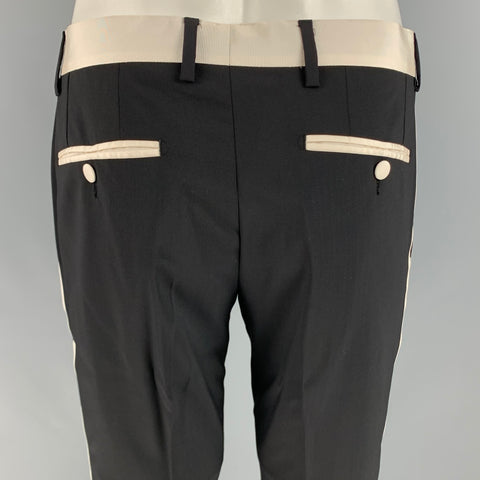 DOLCE & GABBANA Chest Size 38 Black White Solid Wool Blend Peak Lapel Suit