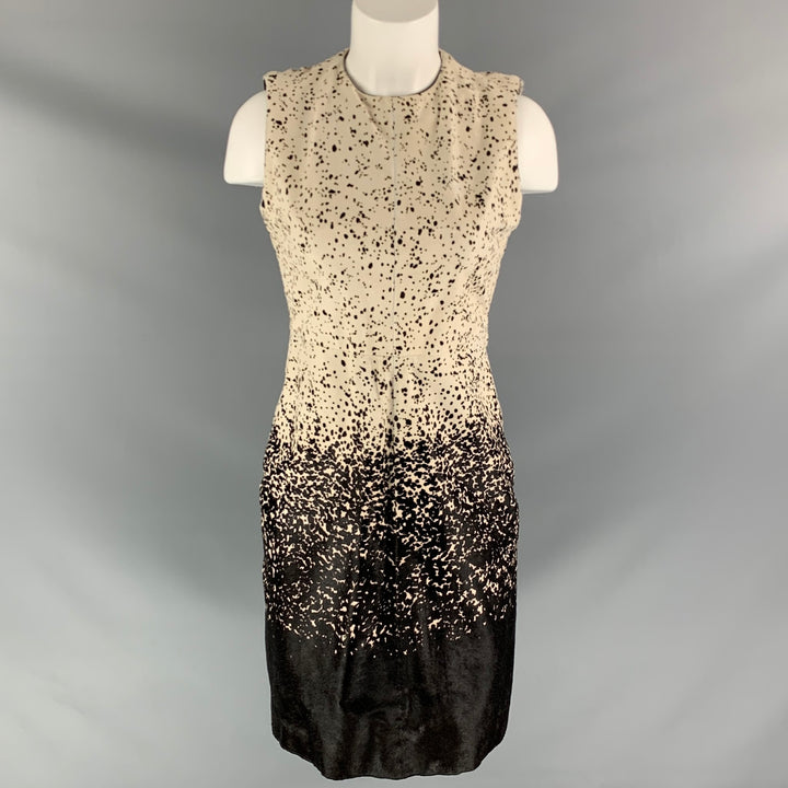 BURBERRY PRORSUM Pre-Fall 2013 Size 6 Brown Ivory Lambskin Animal Lambskin Dress