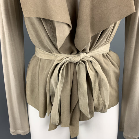 MAX MARA Size 4 Beige Suede Draped Collar Cardigan Jacket