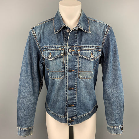 STONE ISLAND Size L Indigo Distressed Denim Trucker Jacket