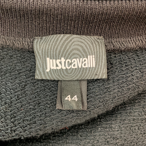 JUST CAVALLI Size XS Black Rhinestone Studded Coated Cotton Crew-Neck Sweatshirt
