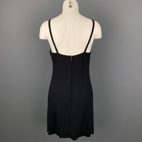 SONIA RYKIEL Size 6 Black Rhinestone Acetate / Viscose Spaghetti Strap Cocktail Dress