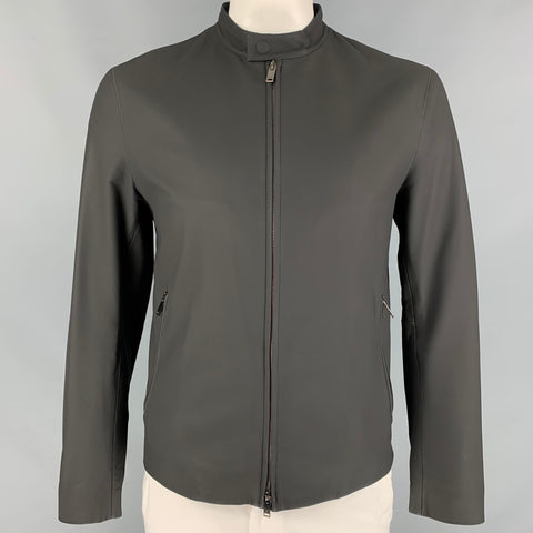 THEORY Size L Slate Leather Zip Up Morvek Jacket