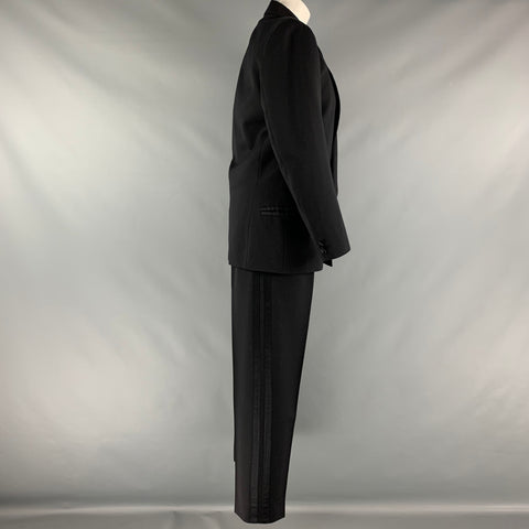 CLAUDE MONTANA Taille 12 Costume pantalon croisé en soie noire