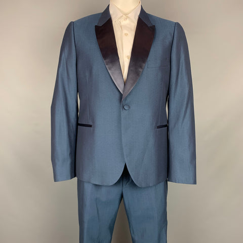 PAUL SMITH Size 46 Regular Steel Blue Wool / Cotton Tuxedo Suit