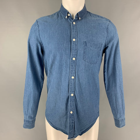SAMSOE & SAMSOE Size S Indigo Wash Cotton Button Down Long Sleeve Shirt