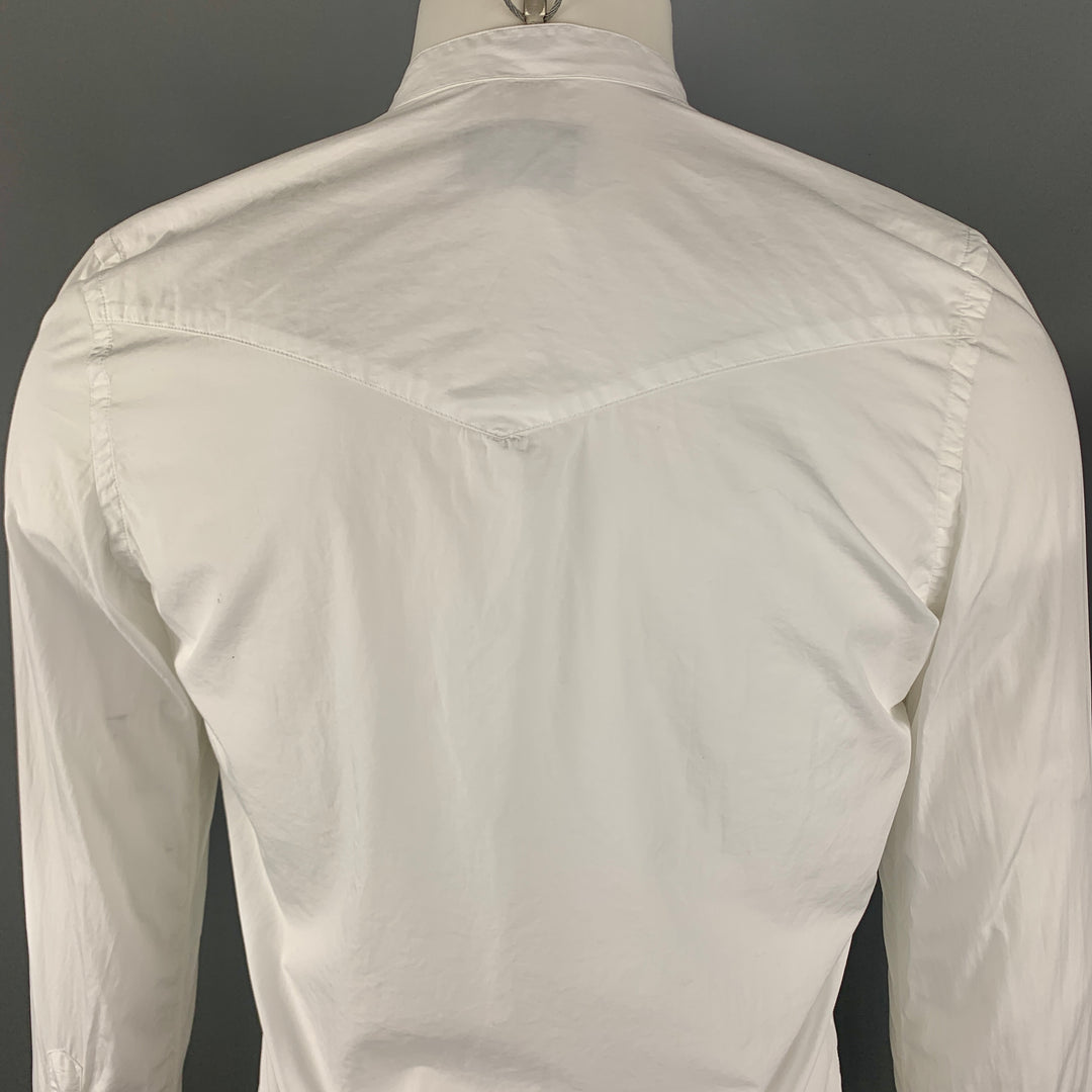 OFFICINE GENERALE Size S White Cotton Nehru Collar Long Sleeve Shirt