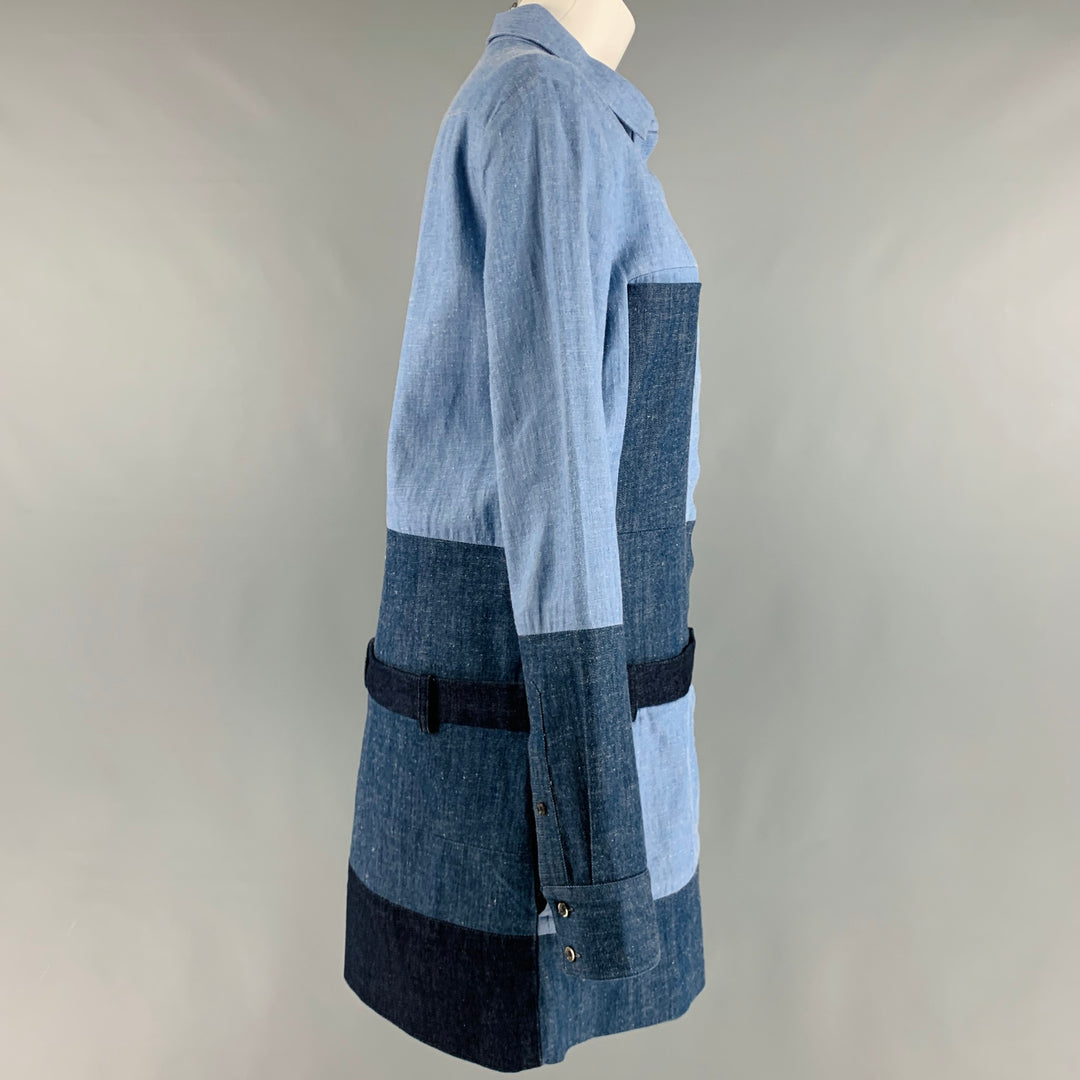 CELINE by PHOEBE PHILO Size L Blue Navy Cotton Blend Patchwork Shirt Dress