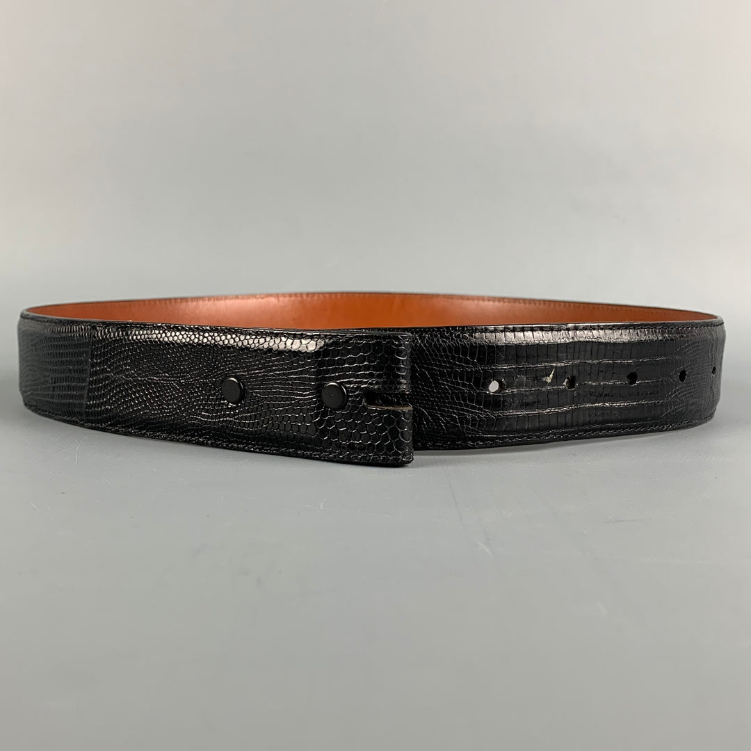 PAT AREIAS Waist Size 30 Black Leather Lizard Belt Strap