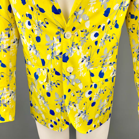 R13 Size S Floral Yellow & Blue Cotton Notch Lapel Sport Coat