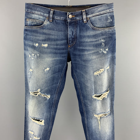 DOLCE & GABBANA Size 32 Indigo Distressed Denim Button Fly Jeans
