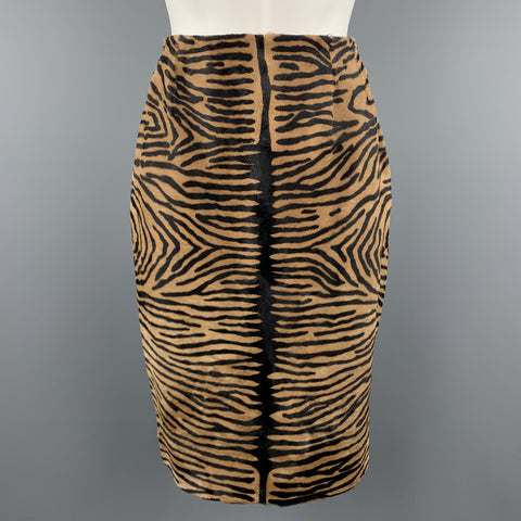 BILL BLASS Size 8 Tan Animal Print Pony Hair Leather Pencil Skirt