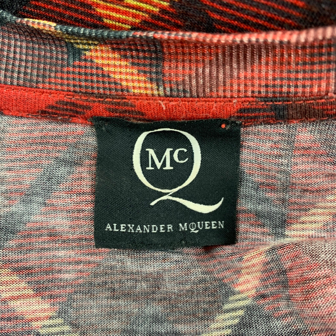 MCQ by ALEXANDER MCQUEEN Size L Red Black Plaid Lyocell Crew-Neck T-shirt