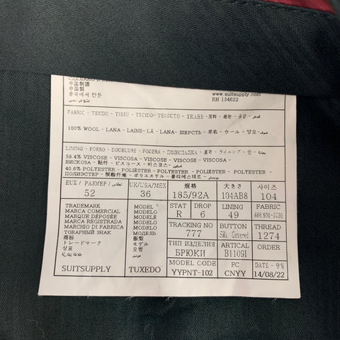SUIT SUPPLY Size 36 Black Wool Tuxedo Dress Pants