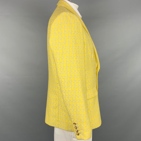 MR TURK Size 44 Yellow & Grey Geometric Cotton Blend Notch Lapel Sport Coat