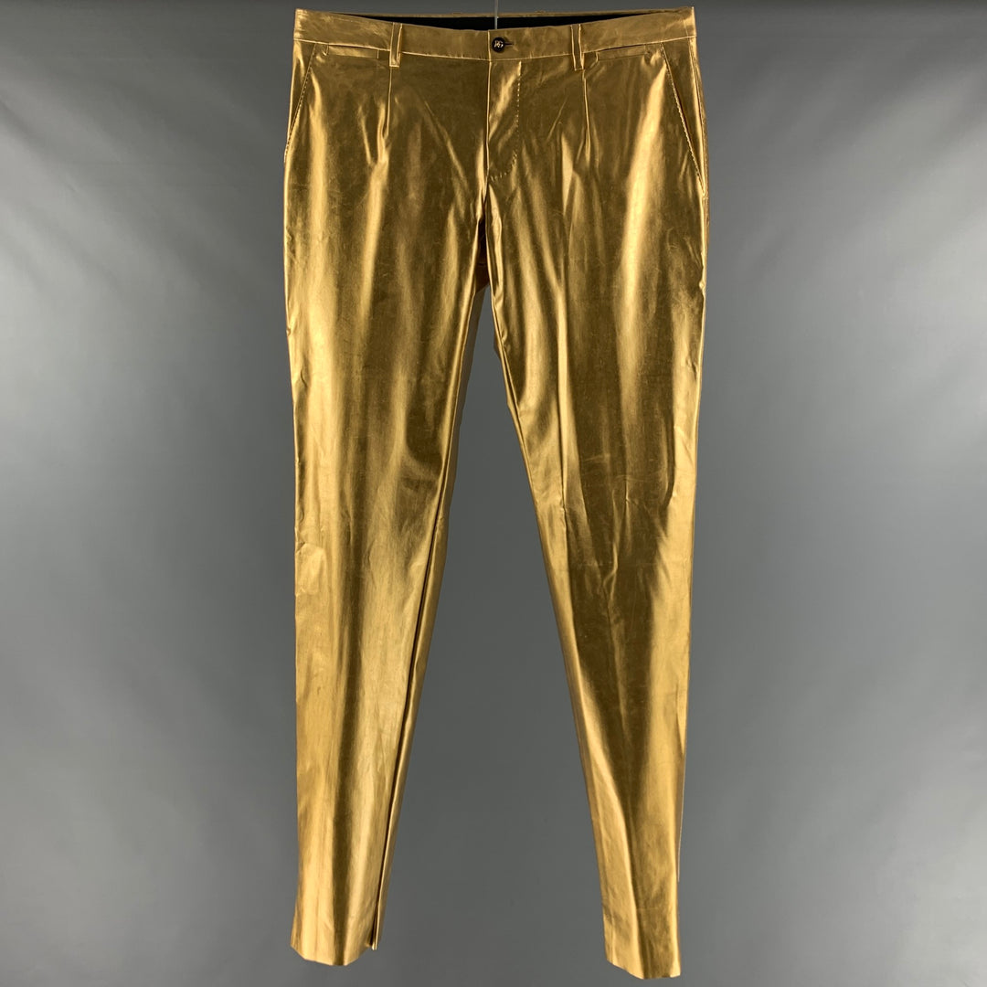 DOLCE & GABBANA Size 36 Gold Metallic Polyamide Elastane Jean Cut Dres Sui Generis Designer Consignment DOLCE & GABBANA Size 36 Gold Metallic Polyamide Elastane Jean Cut Dres Sui Generis Designer Consignment