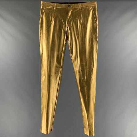 DOLCE & GABBANA Size 36 Gold Metallic Polyamide Elastane Jean Cut Dress Pants