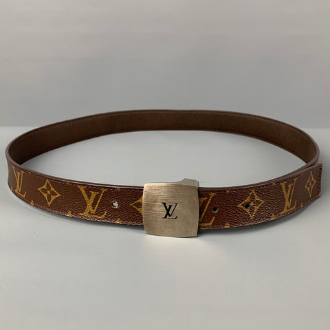 LOUIS VUITTON Size 38 Brown Monogram Leather Belt