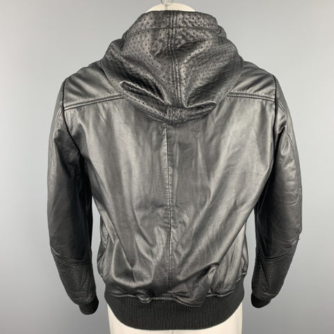 VERSACE JEANS Taille 40 Veste zippée en cuir surpiqué noir