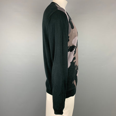 ISSEY MIYAKE Size 40 Black & Taupe Abstract Knit Crew-Neck Pullover
