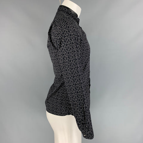 THE KOOPLES Size XS Black & White Geometric Cotton Button Down Long Sleeve Shirt